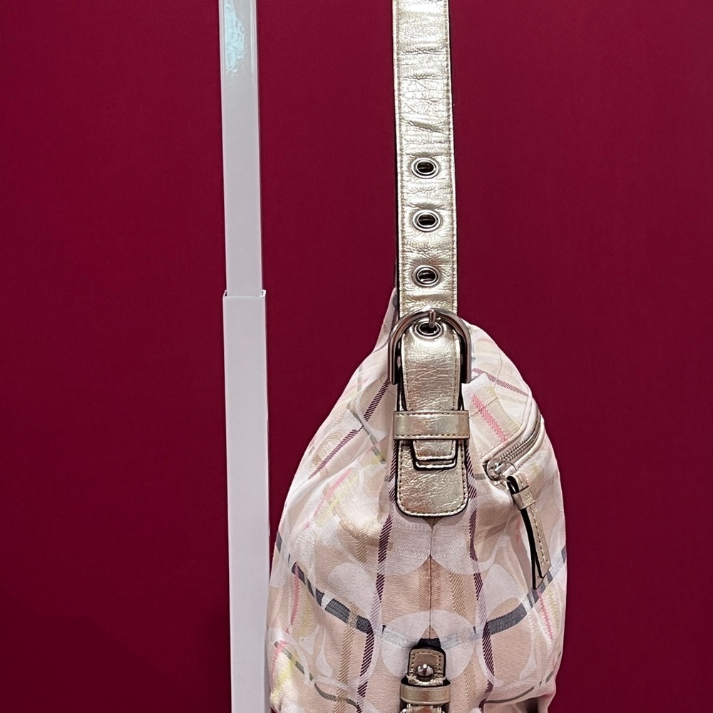 Coach Tattersall Cream and Brown Structured Shoulder Bag - Picture 3 of 14